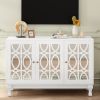 Modern Mirrored TV Stand for TV up to 55 Inches,Entertainment Center Solid Wood Legs,Metal Handle and 3 Adjustable Shelves For Living room