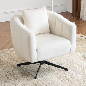 360Â° Swivel Accent Chair, Modern Velvet Fabric Living Room Armchair, Comfy Wide Upholstered with Fluffy Cushion and Metal Legs (Color: as picture)