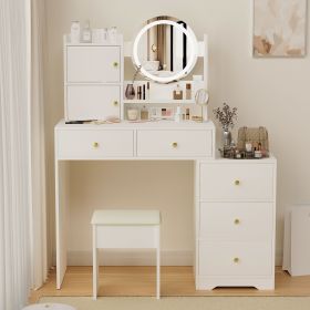 Fashion Vanity Desk with Mirror and Lights for Makeup and Cushioned Chair (Color: as Pic)