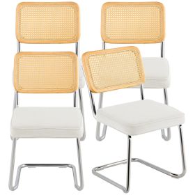 VEVOR Rattan Dining Chairs Set of 4, Mid Century Modern Dining Chair, Upholstered Velvet Accent Chair with Rattan Back (Color: White, Quantity: 4 Pieces)