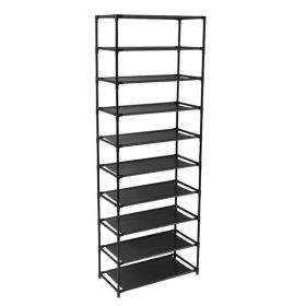 10 Tier Stackable Shoe Rack Storage Shelves - Stainless Steel Frame Holds 50 Pairs Of Shoes (Color: Black)