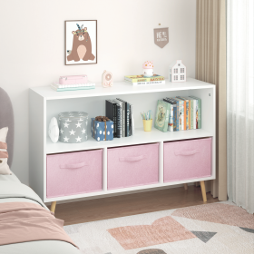 Kids bookcase with Collapsible Fabric Drawers, Children's Book Display, Toy Storage Cabinet Organizer, White/Pink (Color: White+Pink, Material: MDF)