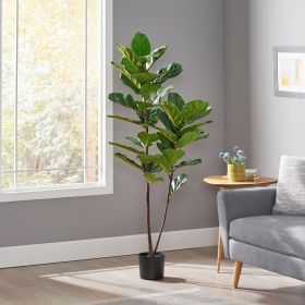 59 Inch Artificial Fiddle Leaf Fig Tree (Material: Iron+Plastic, Color: Green)