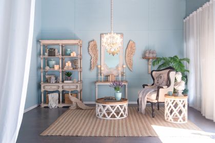6 - Light Wood Chandelier, Hanging Light Fixture with Adjustable Chain for Kitchen Dining Room Foyer Entryway, Bulb Not Included (Color: as Pic)