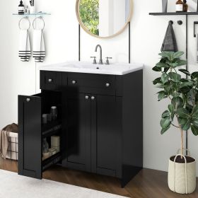 30-Inch Bathroom Vanity with Ceramic Sink Combo, Abundant Storage Cabinet - 2 Soft close Doors and Double-tier Deep Drawer (Color: Black, Material: MDF)