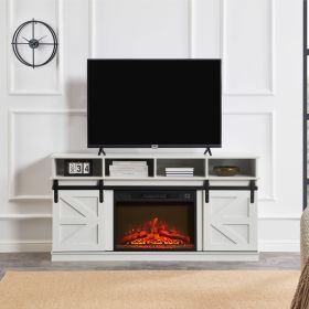 Modern Farmhouse TV Media Stand, Large Barn Inspired Home Entertainment Console, with 23" Fireplace Insert, for TV Up to 65'' (Main Color: White, Main Material: MDF+Metal)