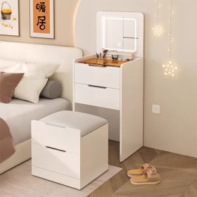 3-in-1 dressing table with flip mirror and light, small dressing table set with visible glass tabletop, 3 drawers, storage bench (Color: as picture)