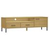 TV Stand with Metal Legs Brown Solid Wood Pine OSLO