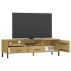 TV Stand with Metal Legs Brown Solid Wood Pine OSLO