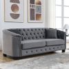 77-Inch Modern Chesterfield Velvet Sofa, 3-Seater Sofa, Upholstered Tufted Backrests with Nailhead Arms and 2 Cushions for Living Room, Bedroom