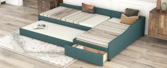 Upholstered Double Twin Size Daybed with Trundle and Drawer