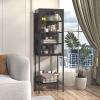 Metal Glass Door Display Storage Cabinet - 5-Tier Cube Bookshelf Storage Cabinet with 3 Adjustable Shelves For kitchen, dining room, living room