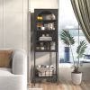Metal Glass Door Display Storage Cabinet - 5-Tier Cube Bookshelf Storage Cabinet with 3 Adjustable Shelves For kitchen, dining room, living room