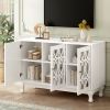 Modern Mirrored TV Stand for TV up to 55 Inches,Entertainment Center Solid Wood Legs,Metal Handle and 3 Adjustable Shelves For Living room